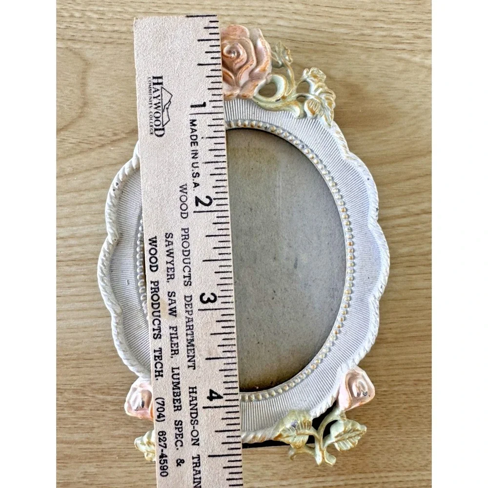 Vintage Oval Metal Picture Frame Pink Roses Floral Shabby Chic Cottagecore